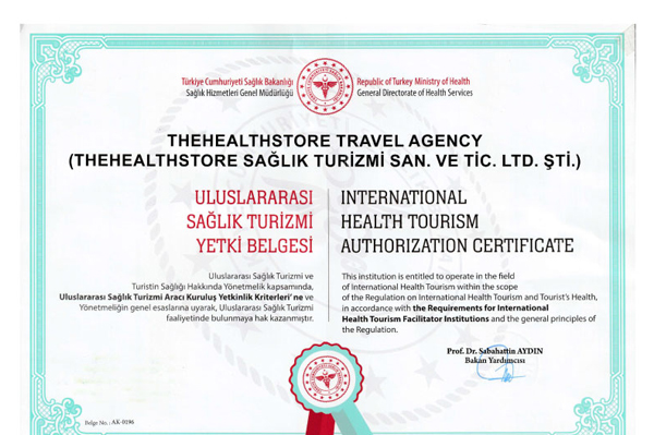 Health Tourism Authorization Certificate (The Health Store Turkey)