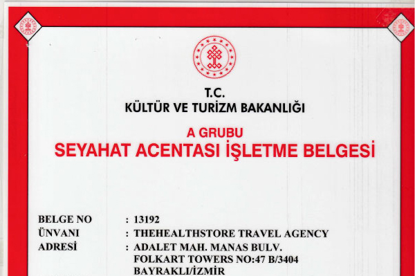 Travel Agent Certificate (The Health Store Turkey)
